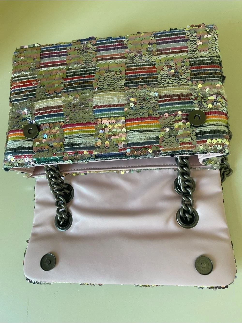 Kurt Geiger Multicolor Sequin Shoulder Bag with Pink Strap